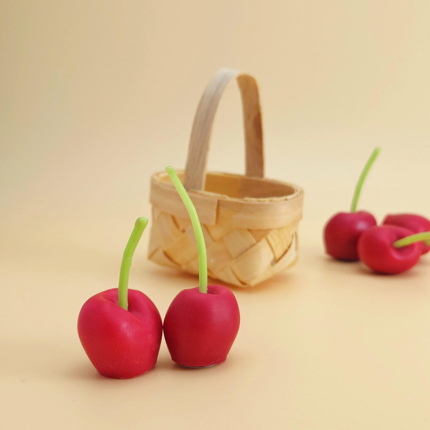cherry candles, cherry-shaped candles, birthday cake toppers, birthday candles, scented cherry candles, basket of cherry candles, handmade candles, scented soy wax for gifts and decoration, home decor, cherry candle set, gift set, unique candle