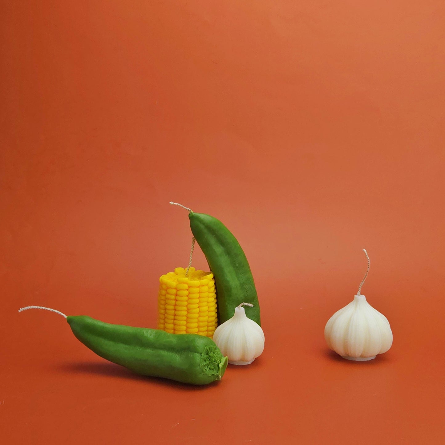 anaheim pepper candle, two green peppers with two garlic and corn, pillar candle, handmade candle, vegan candle, chili candle, funny candle, pepper shaped candle, food shaped candle, scented candle, pepper candle with wick, soy wax candle, funny gifts, birthday candle gift