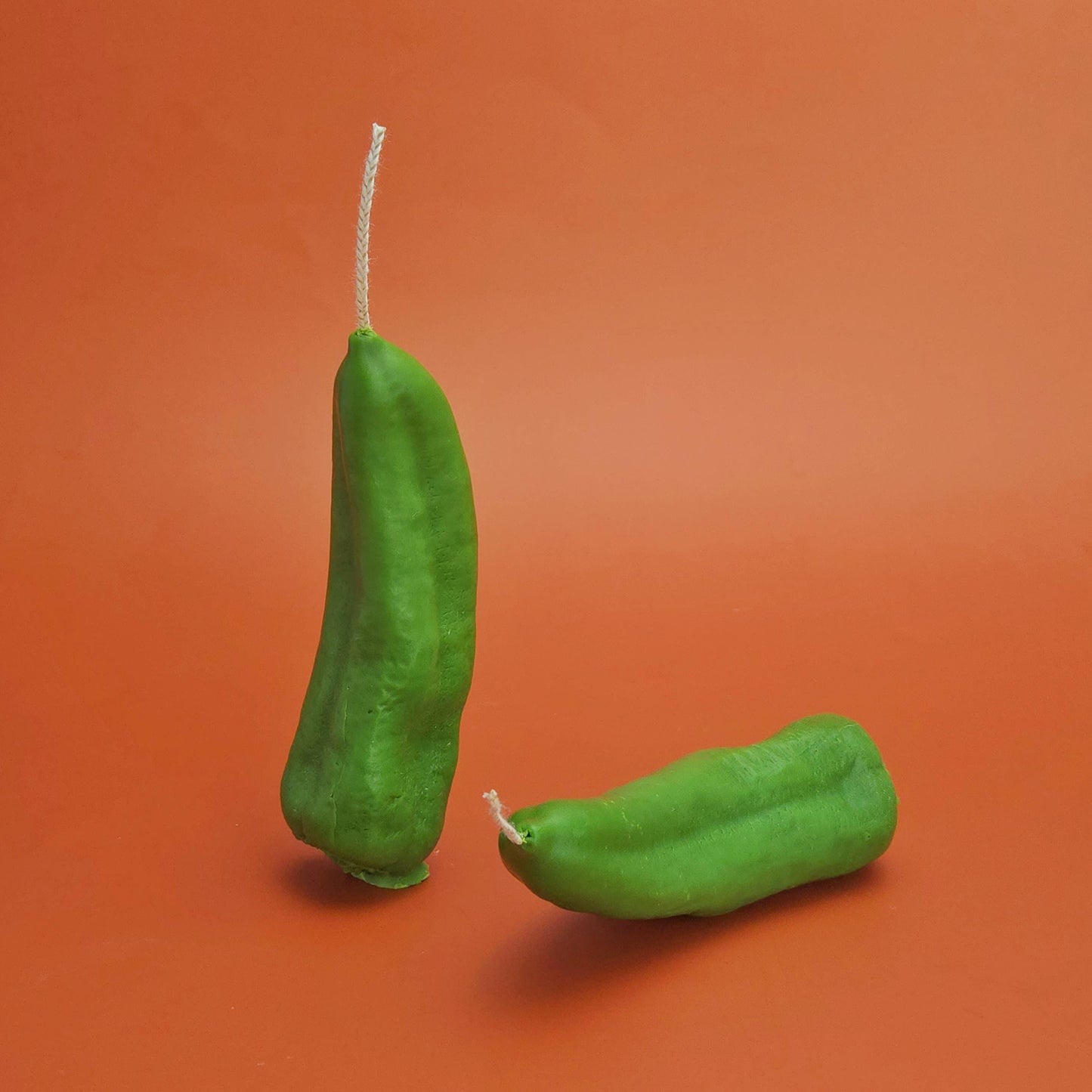 anaheim pepper candle, two green peppers, pillar candle, handmade candle, vegan candle, chili candle, funny candle, pepper shaped candle, food shaped candle, scented candle, pepper candle with wick, soy wax candle, funny gifts, birthday candle gift