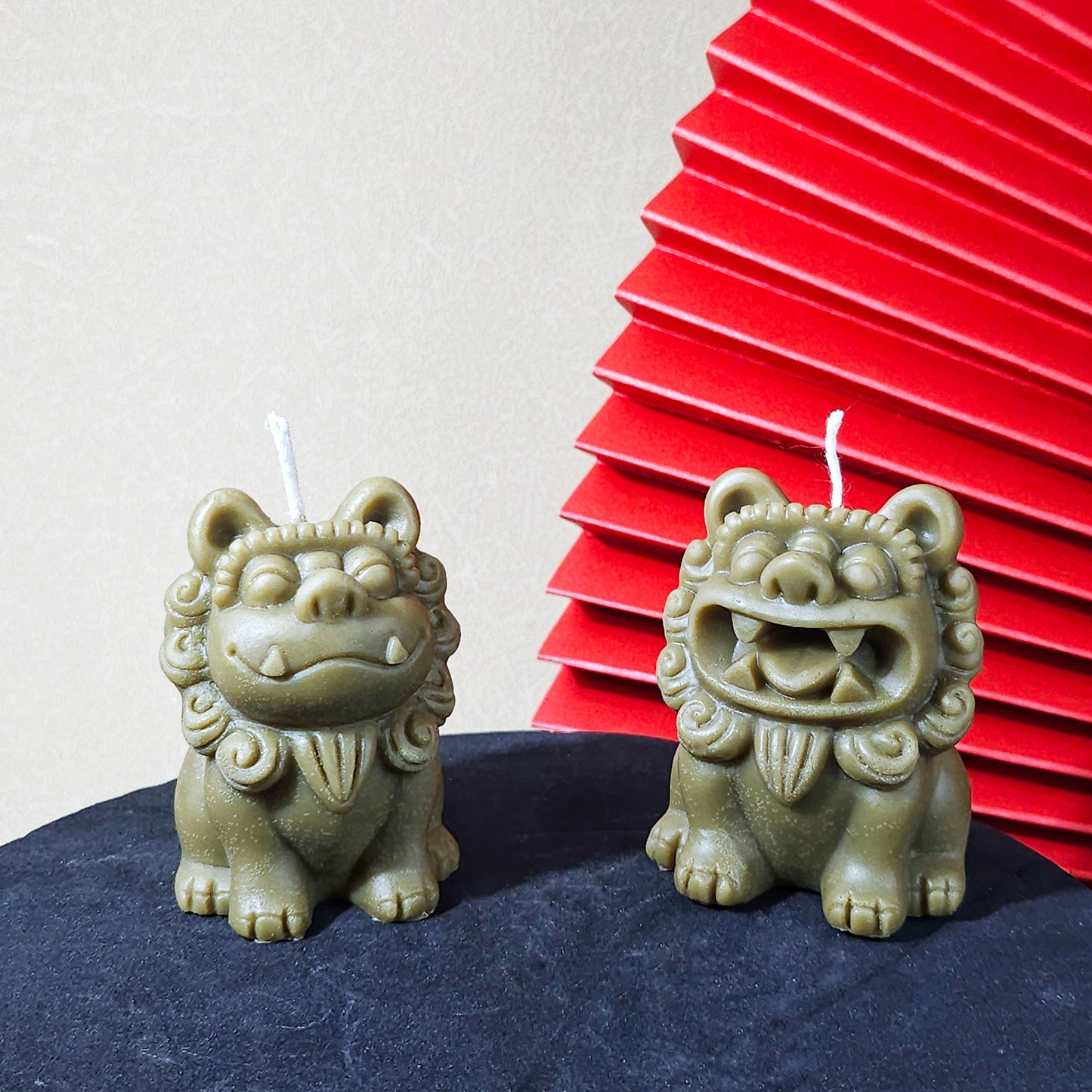 A pair of Cute Lion Guardian of house|Cute stone-like candle| house warming gifts| Chinese style Gifts|New Year Gifts|Protective candle