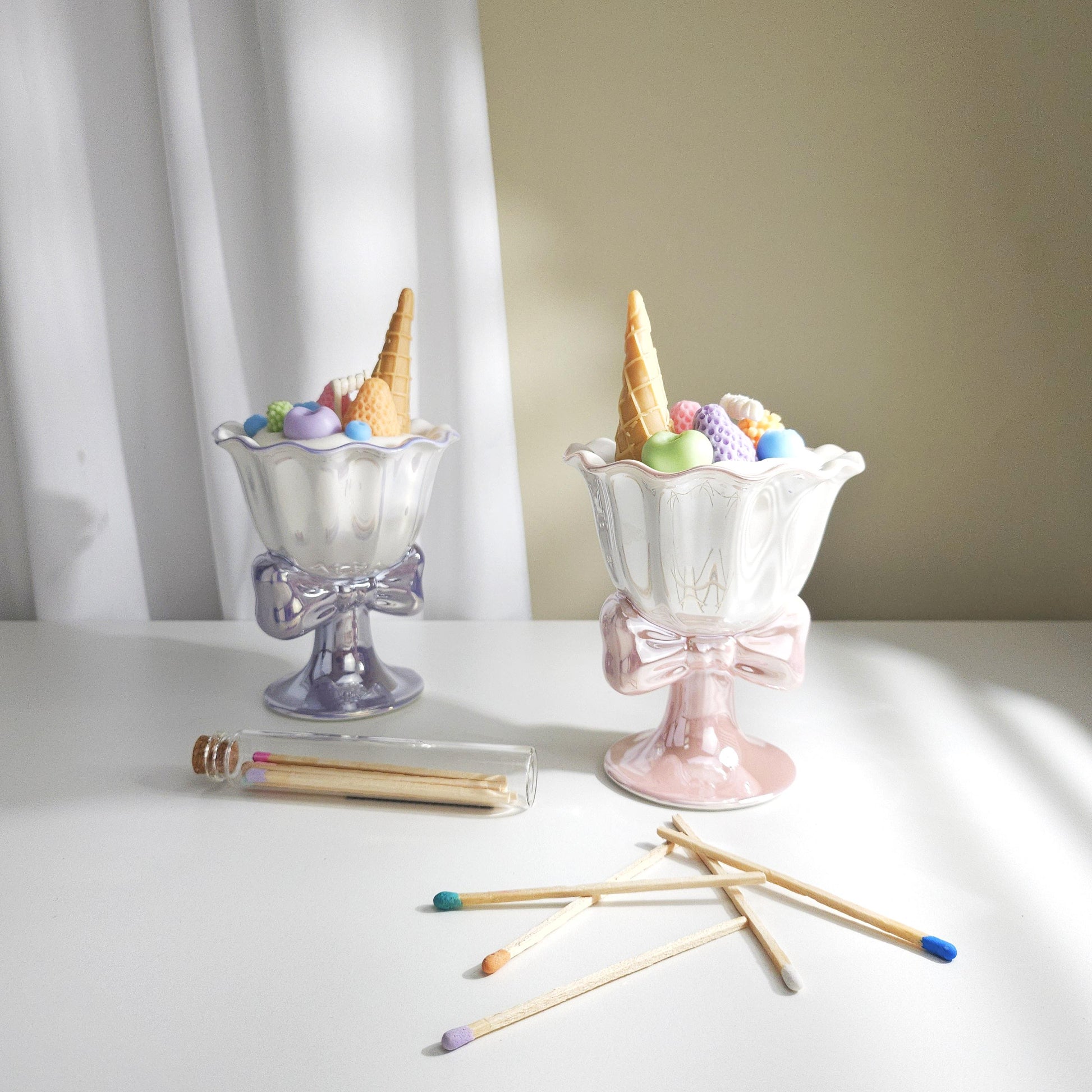 Cute Dessert-Themed Candle in Ceramic Mug| Bowtie Cup Candle with Scent|Unique Gift Idea|Ice Cream Cone & Bowtie Ceramic Cup Candle|Handmade