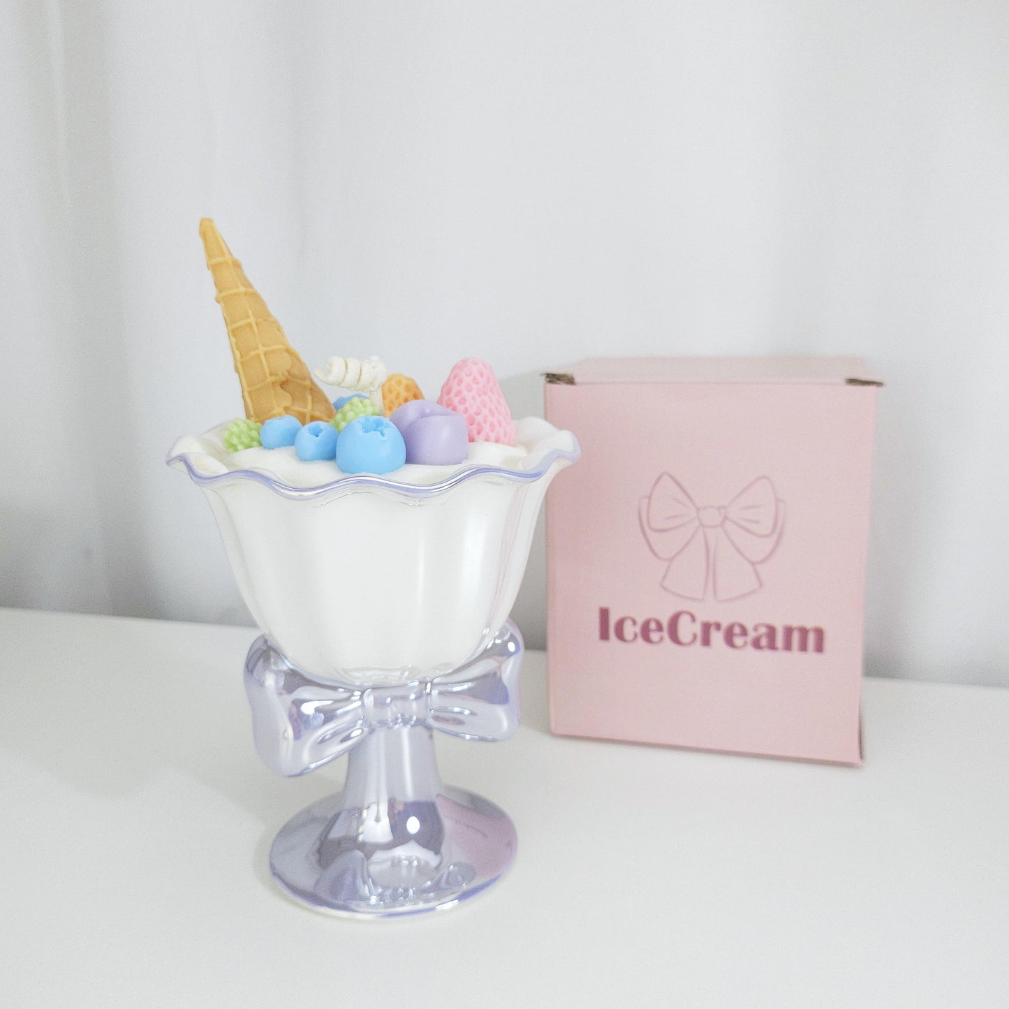 Cute Dessert-Themed Candle in Ceramic Mug| Bowtie Cup Candle with Scent|Unique Gift Idea|Ice Cream Cone & Bowtie Ceramic Cup Candle|Handmade