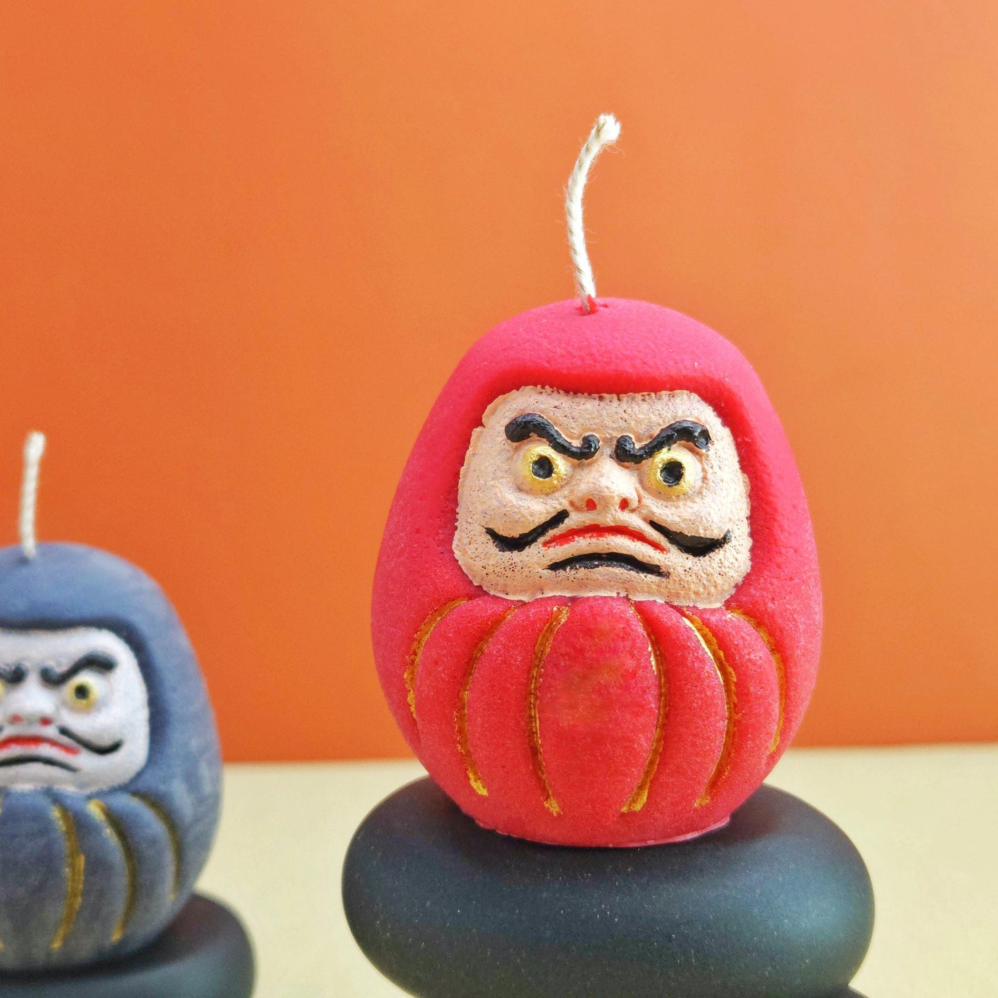 daruma doll, daruma candle, handmade candle, soy wax candle, pillar wax, good fortune candles, unique candle, lucky charm gifts, scented candle, cute candle, Japanese-style home decor, home decor, positive energy candles, inspirational gift ideals