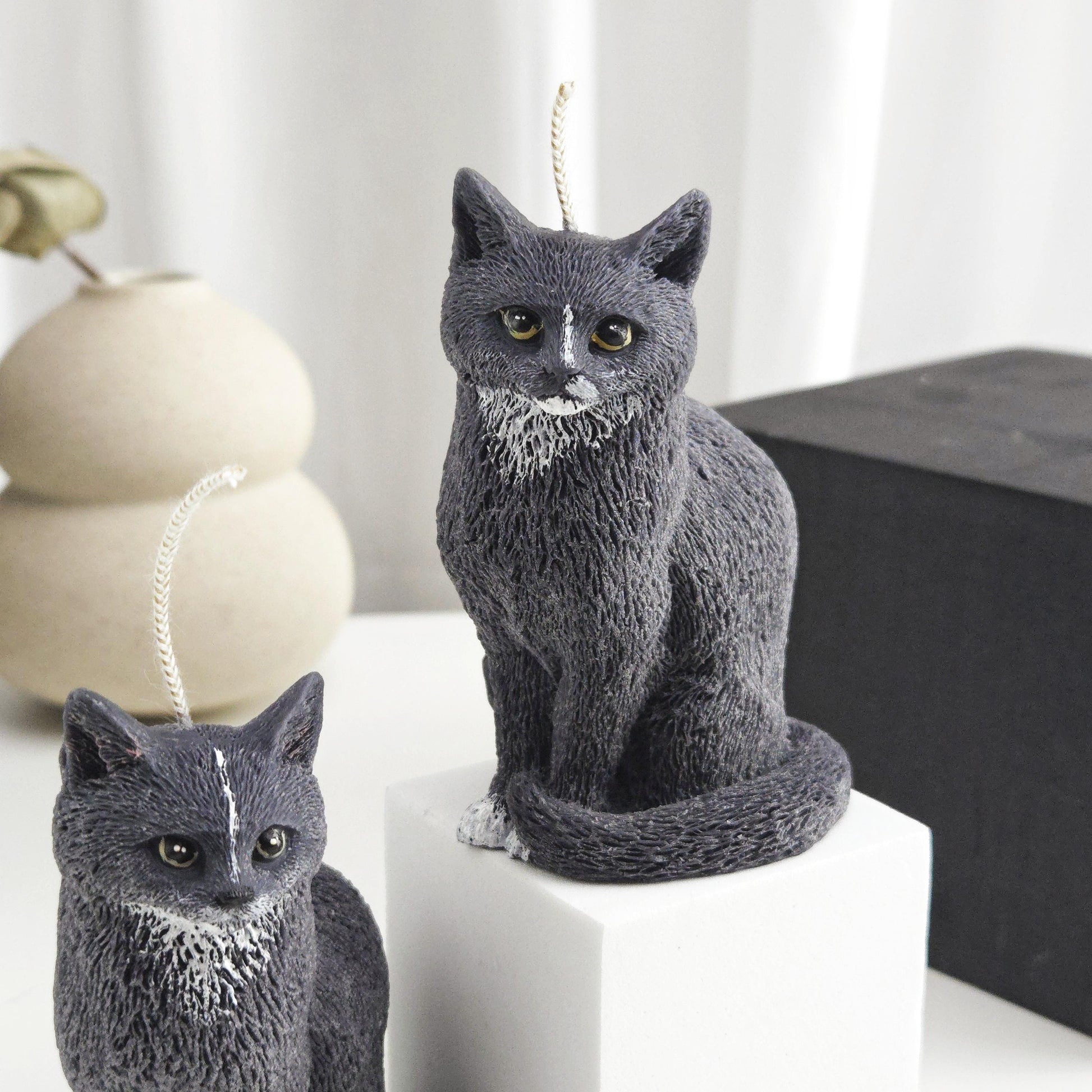 Black Cat Candle | Handmade Animal Wax Figurine, Cat Lover Gift