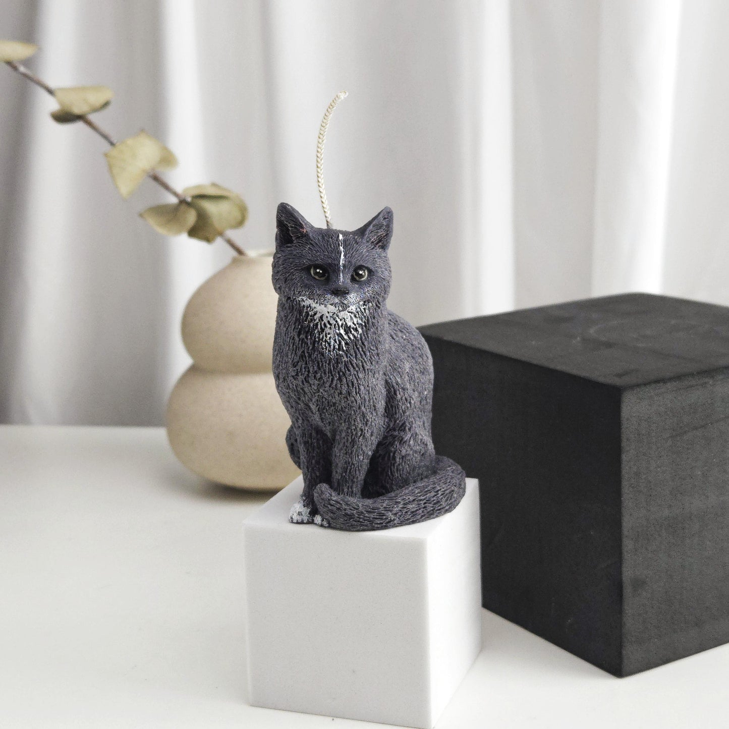 Black Cat Candle | Handmade Animal Wax Figurine, Cat Lover Gift