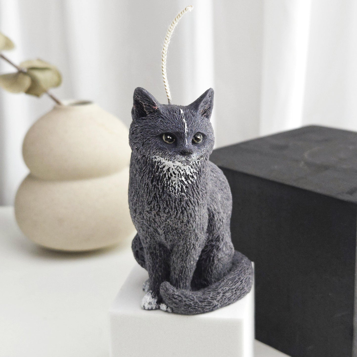Black Cat Candle | Handmade Animal Wax Figurine, Cat Lover Gift