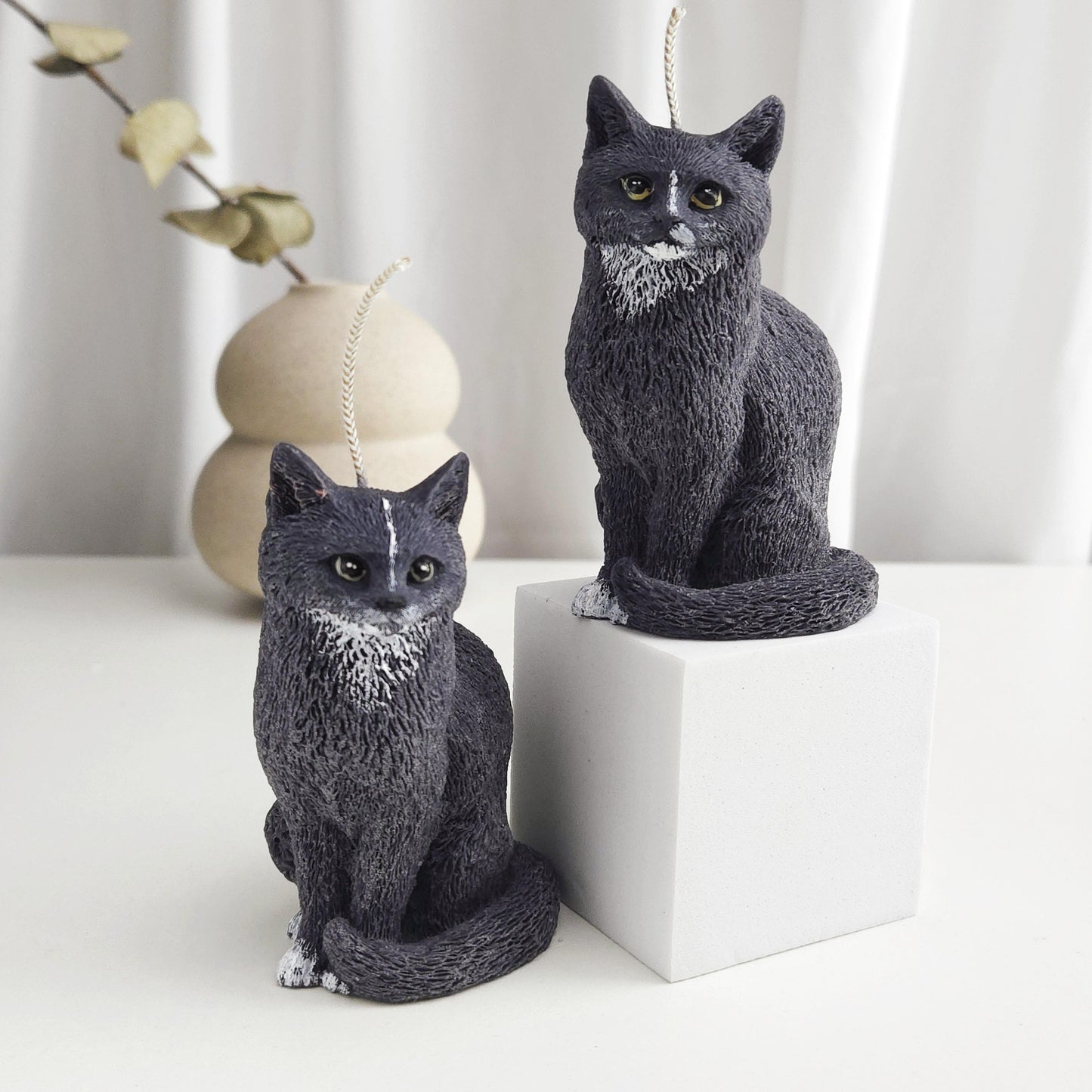 Black Cat Candle | Handmade Animal Wax Figurine, Cat Lover Gift