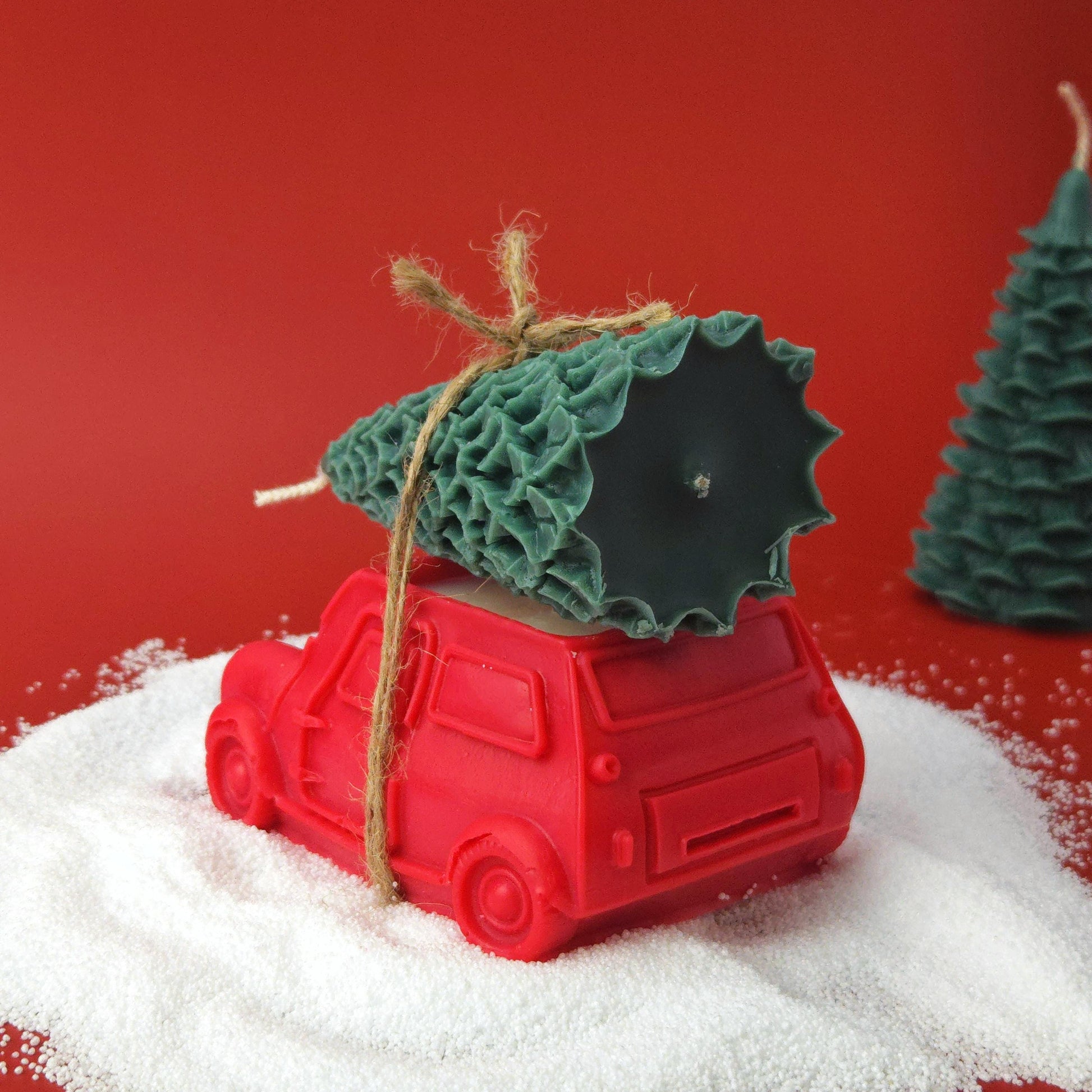Christmas car and tree candle set, handmade soy wax holiday candle decoration, detachable festive candles.
