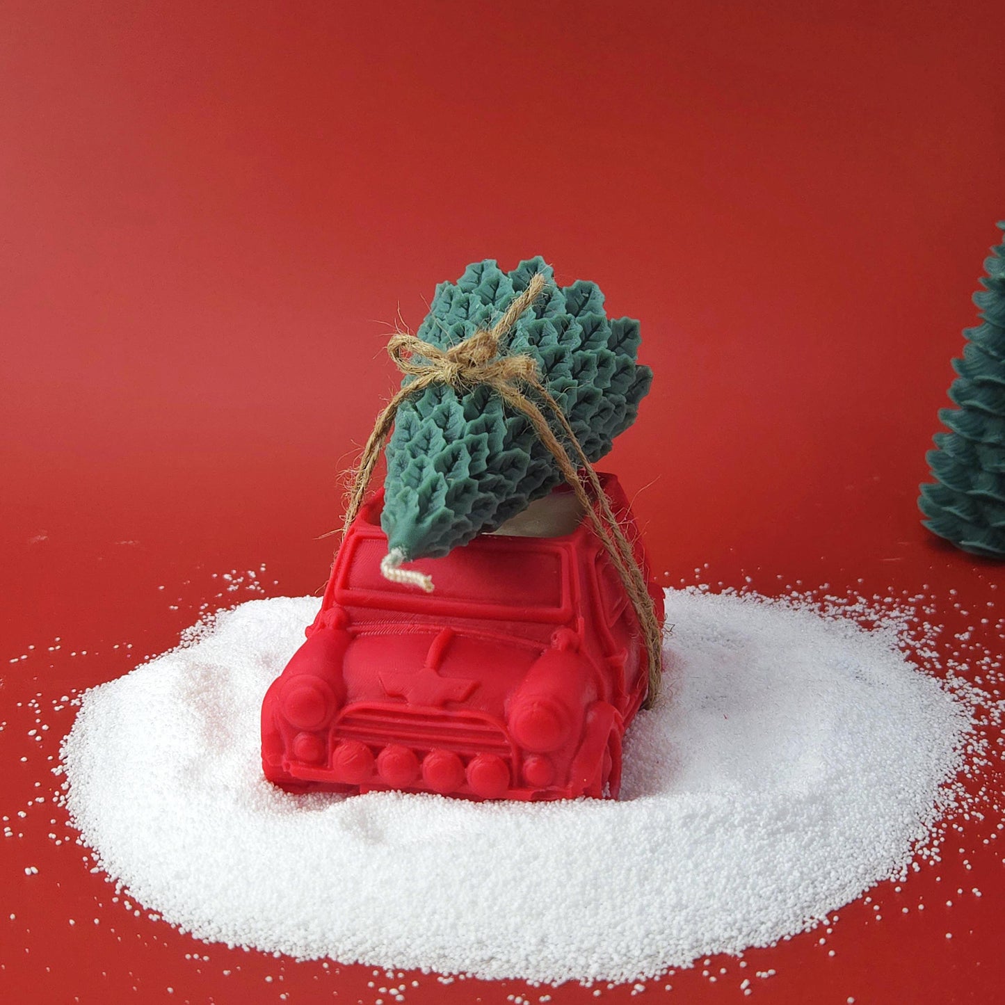 Christmas car and tree candle set, handmade soy wax holiday candle decoration, detachable festive candles.