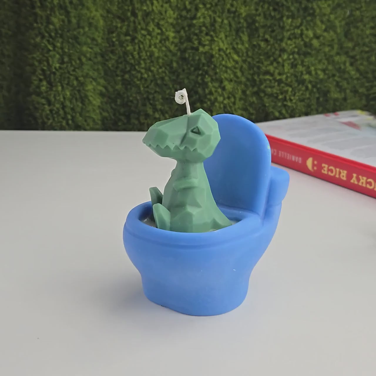 Dino on Toilet Candle: Handmade Soy Wax Funny Gag Gift