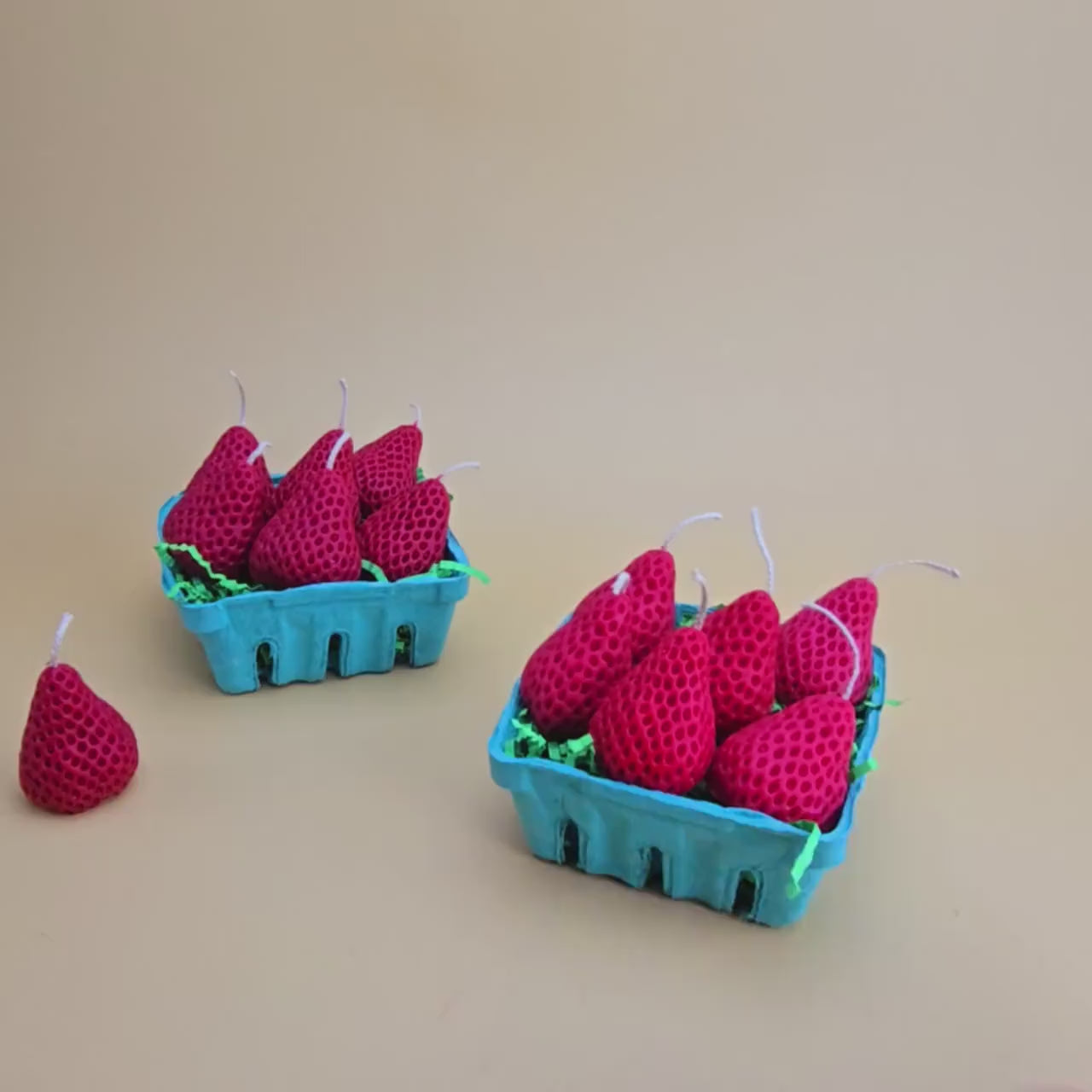 Strawberry Candles | Scented berry Candle Set | Handmade Candle Decor | Birthday Cake Topper | Pulp Basket of strawberry candle | Soy Wax