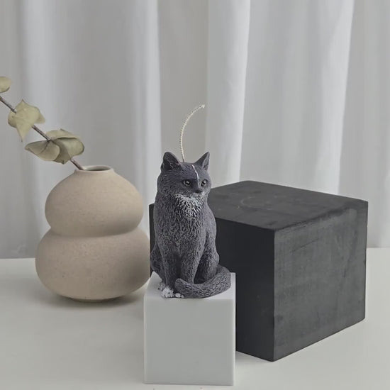 Black Cat Candle | Handmade Animal Wax Figurine, Cat Lover Gift