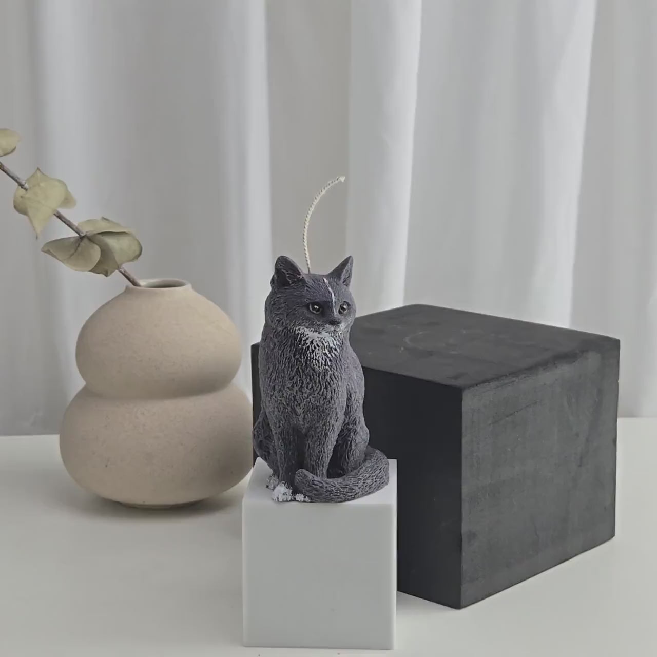 Black Cat Candle | Handmade Animal Wax Figurine, Cat Lover Gift